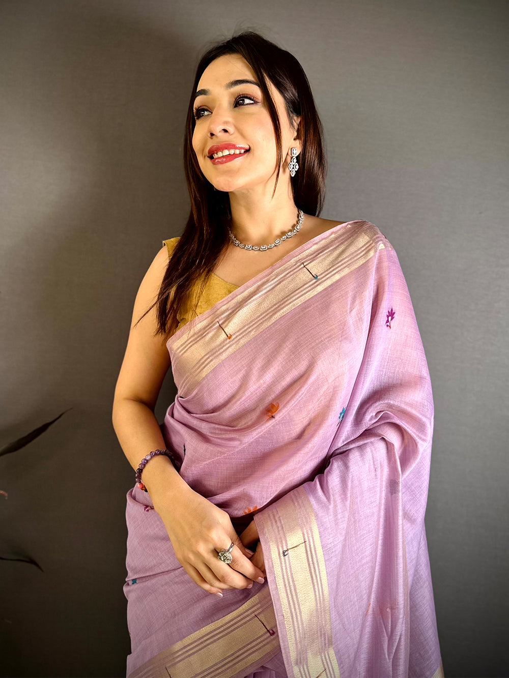 Lavender Munia Minakari Khadi Saree