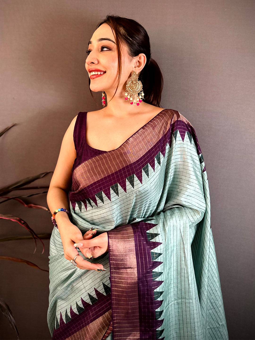 Classic Black Zari Checks Designer Saree