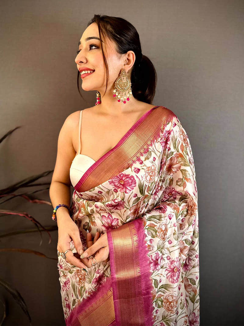 Pink Floral Beauty Designer Saree