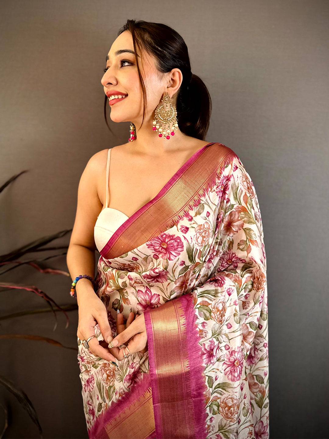 Pink Floral Beauty Designer Saree