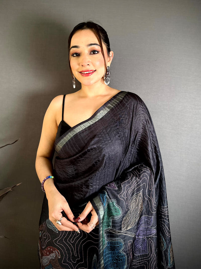 Vibrant Tussar Ghicha Katha Art Saree