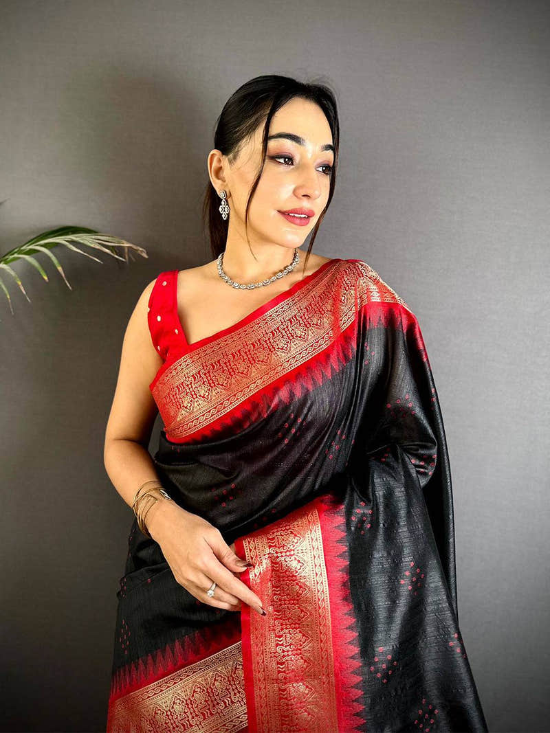 Black Bandhej Weave Kanchi Pattu Saree
