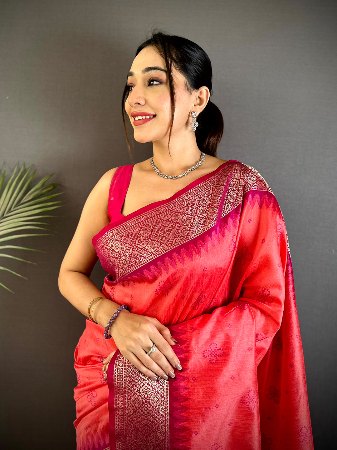 Pink Crystal Raw Silk Kanchi Pattu Saree