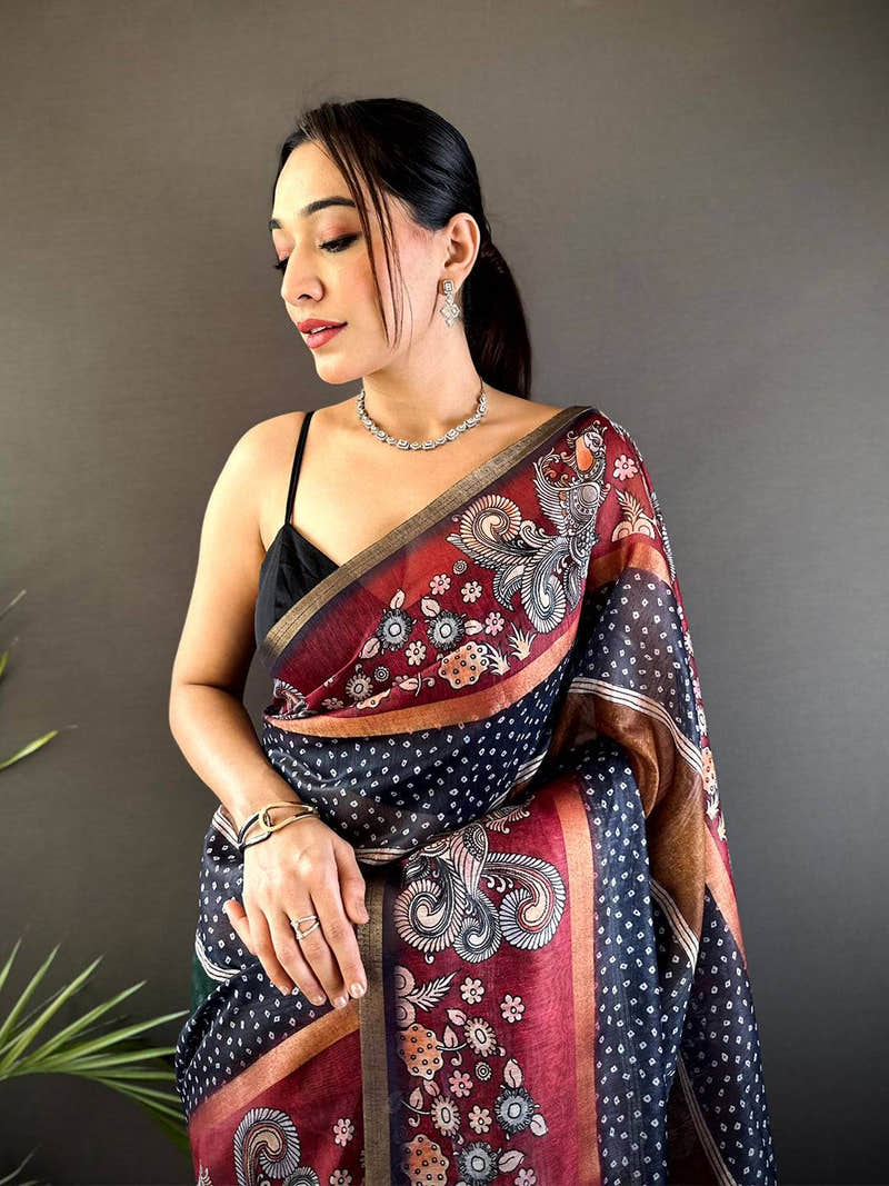 Radiant Soft Chanderi Cotton Bandhej Print Saree