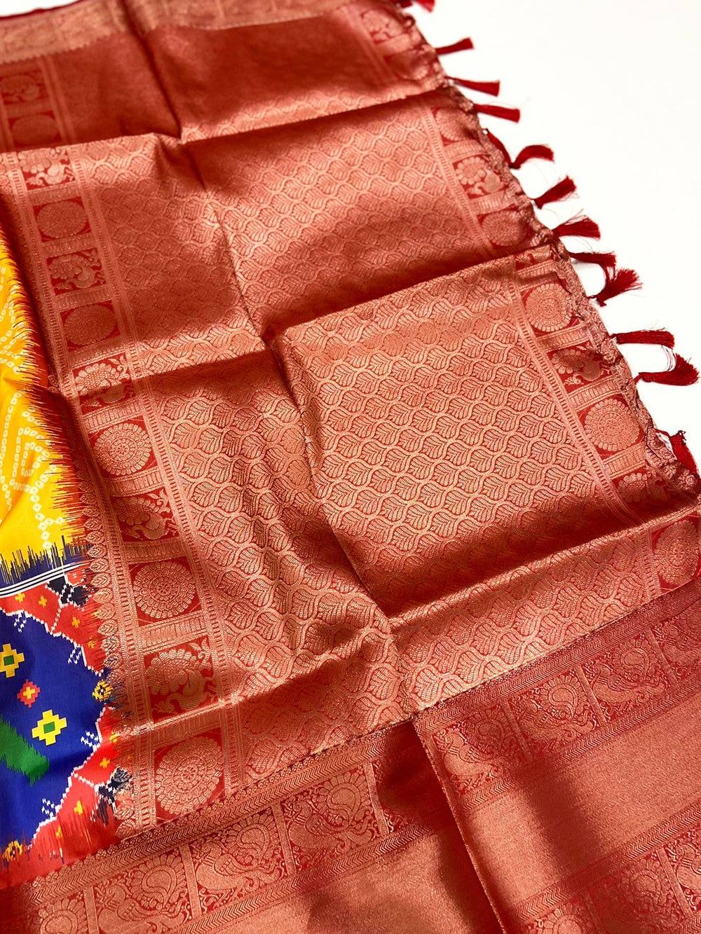 Yellow Bandhej Printed Banarasi Saree