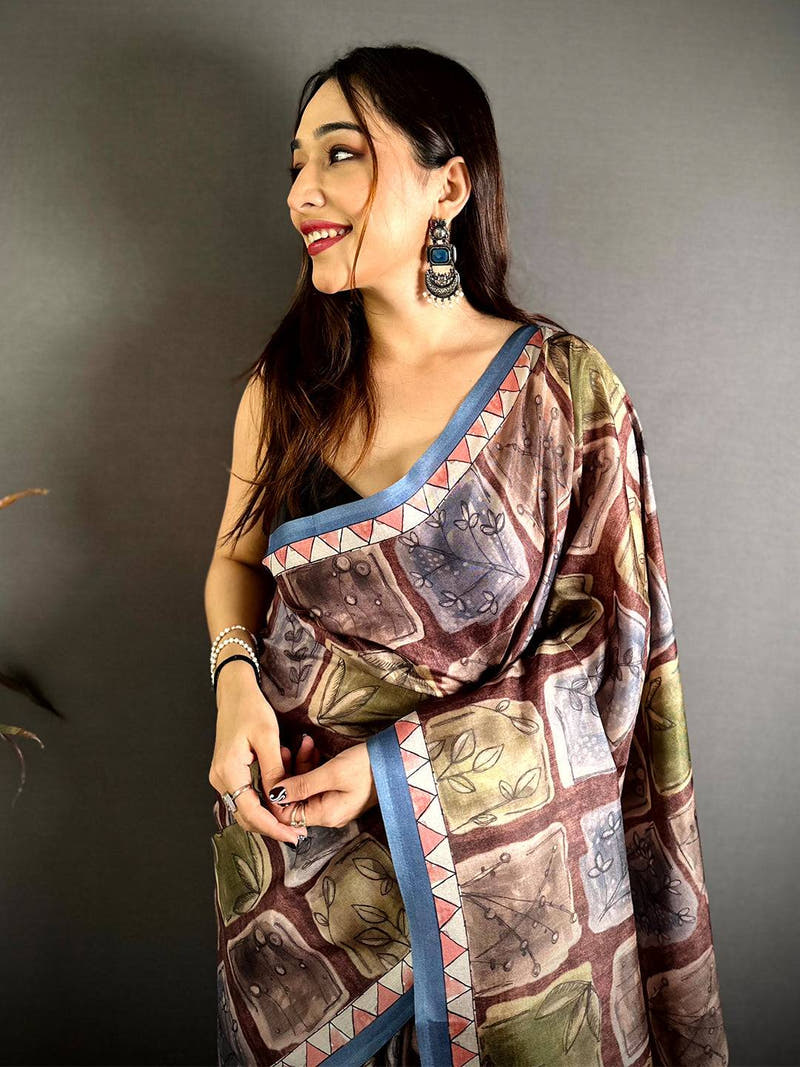 Opulent Block Kalamkari Tussar Saree