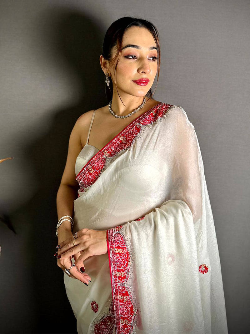 Classic Bandhej Border Chinnon Silk Saree