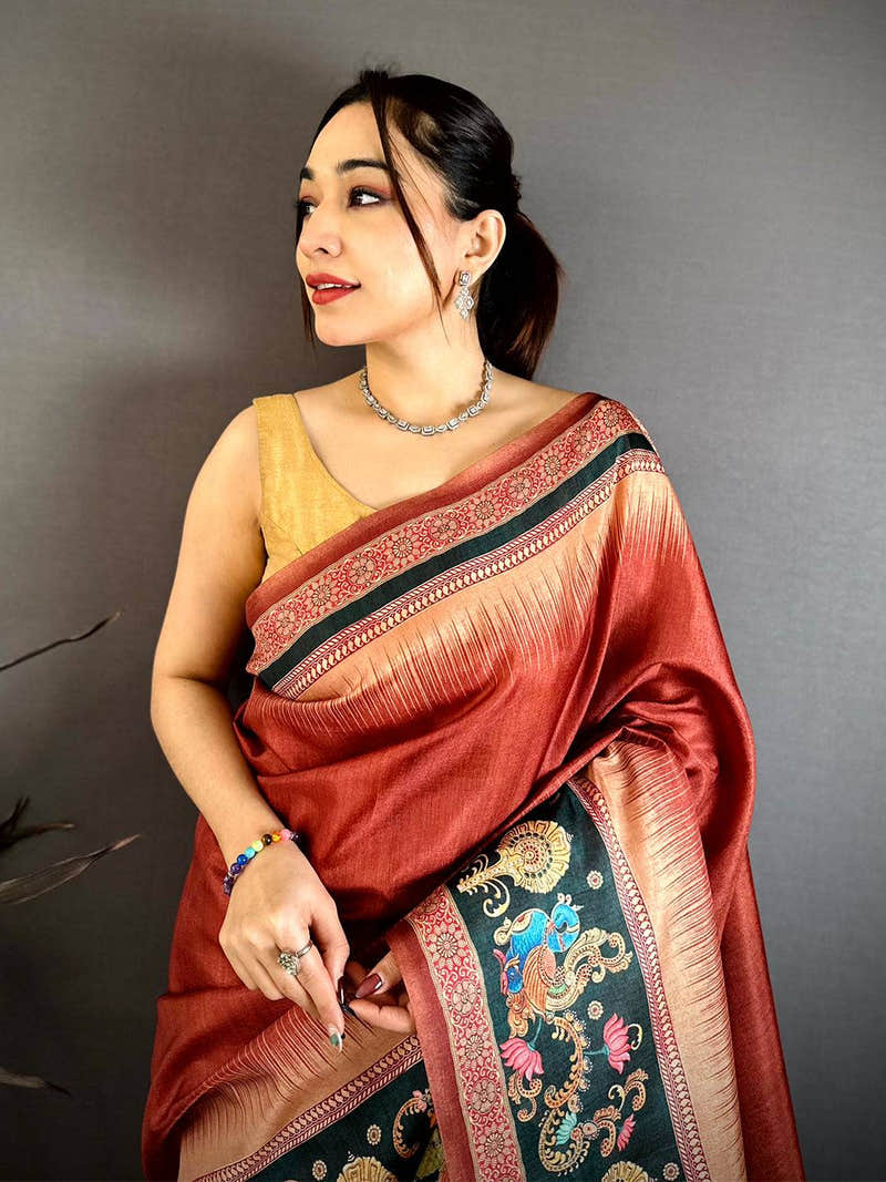 Vibrant Tanjore Peacock Border Saree