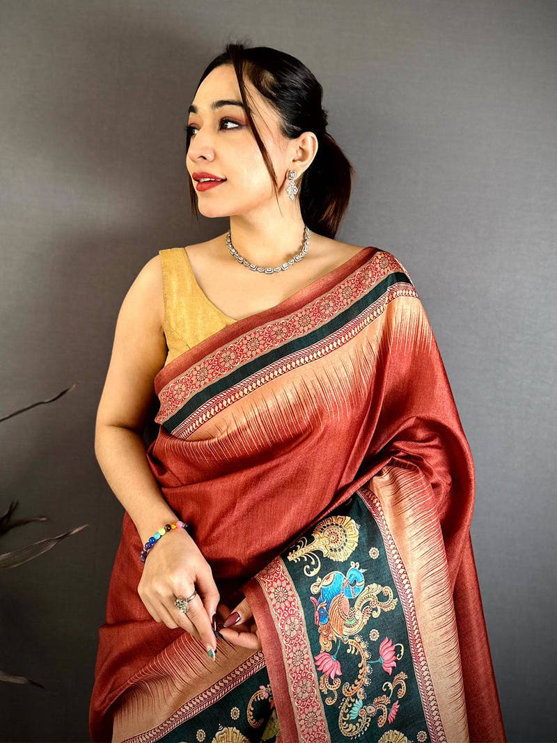Vibrant Tanjore Peacock Border Saree