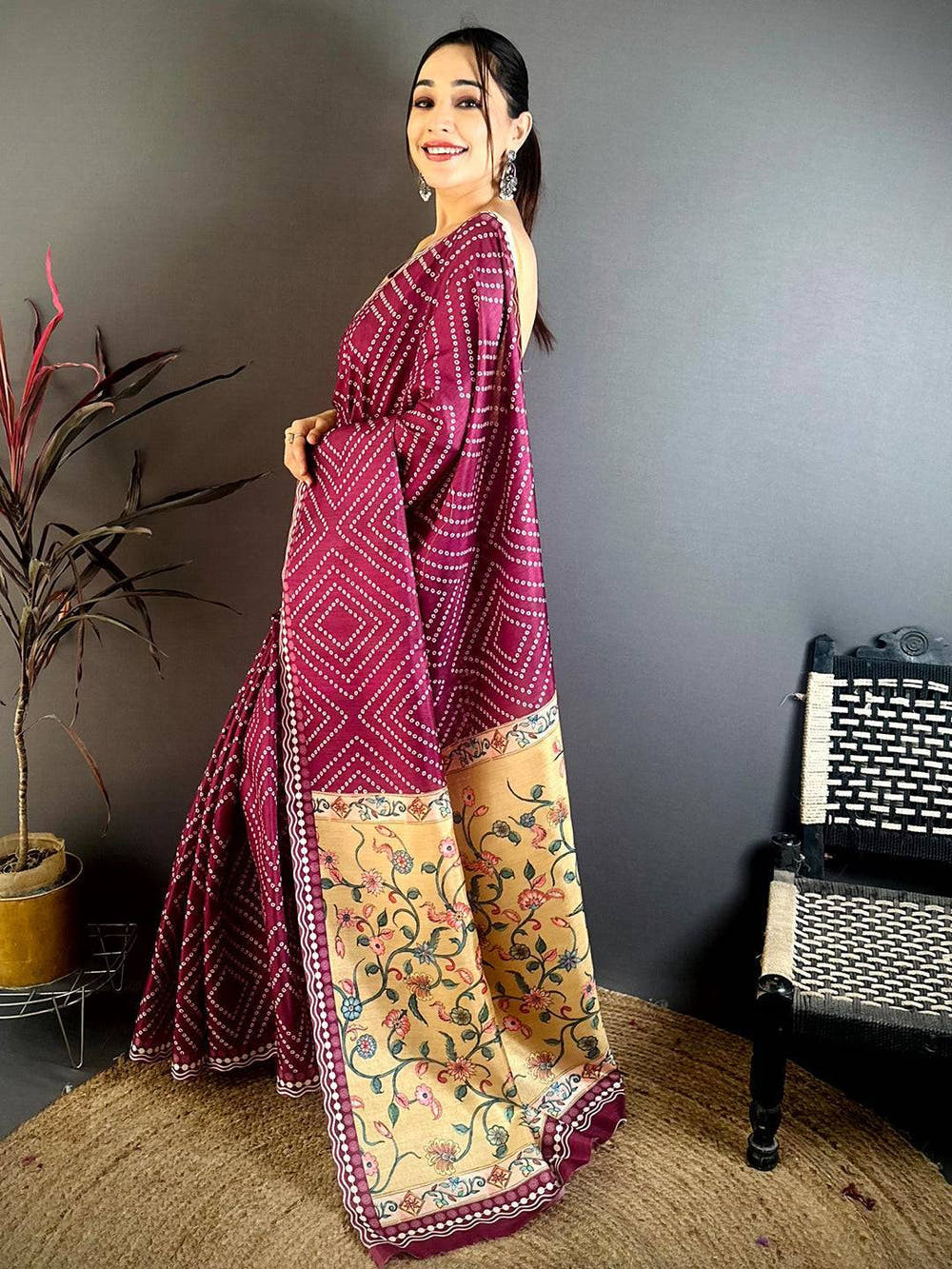 Opulent Tussar Bandhej Kalamkari Saree