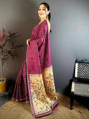 Opulent Tussar Bandhej Kalamkari Saree