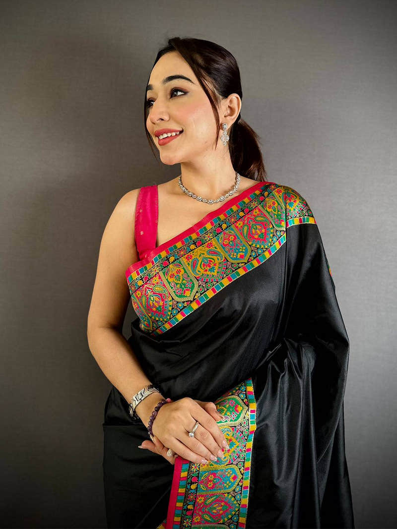 Opulent Minakari Pashmina Soft Silk Saree
