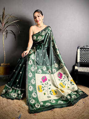 Green Katan Silk Thread Work Saree