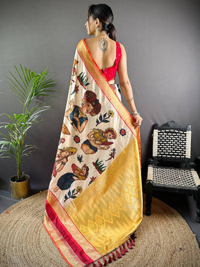 Show Stopper White Colour Soft Silk Kalamkari Saree