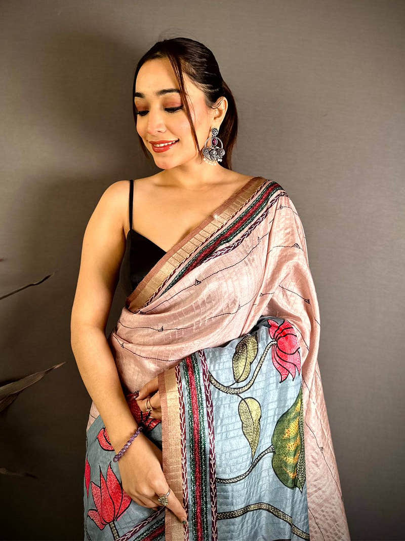 Radiant Madhubani Katha Effect Tussar Saree