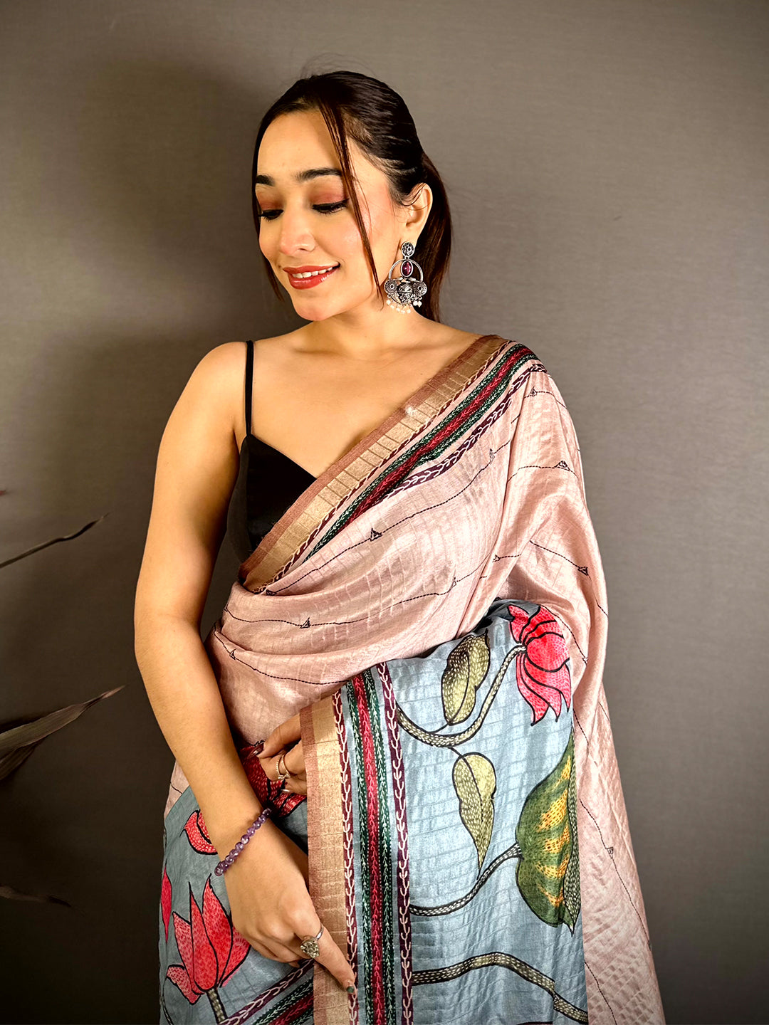 Radiant Madhubani Katha Effect Tussar Saree