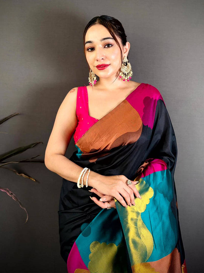 Soft Silk Colourblock Zari Weaving Saree