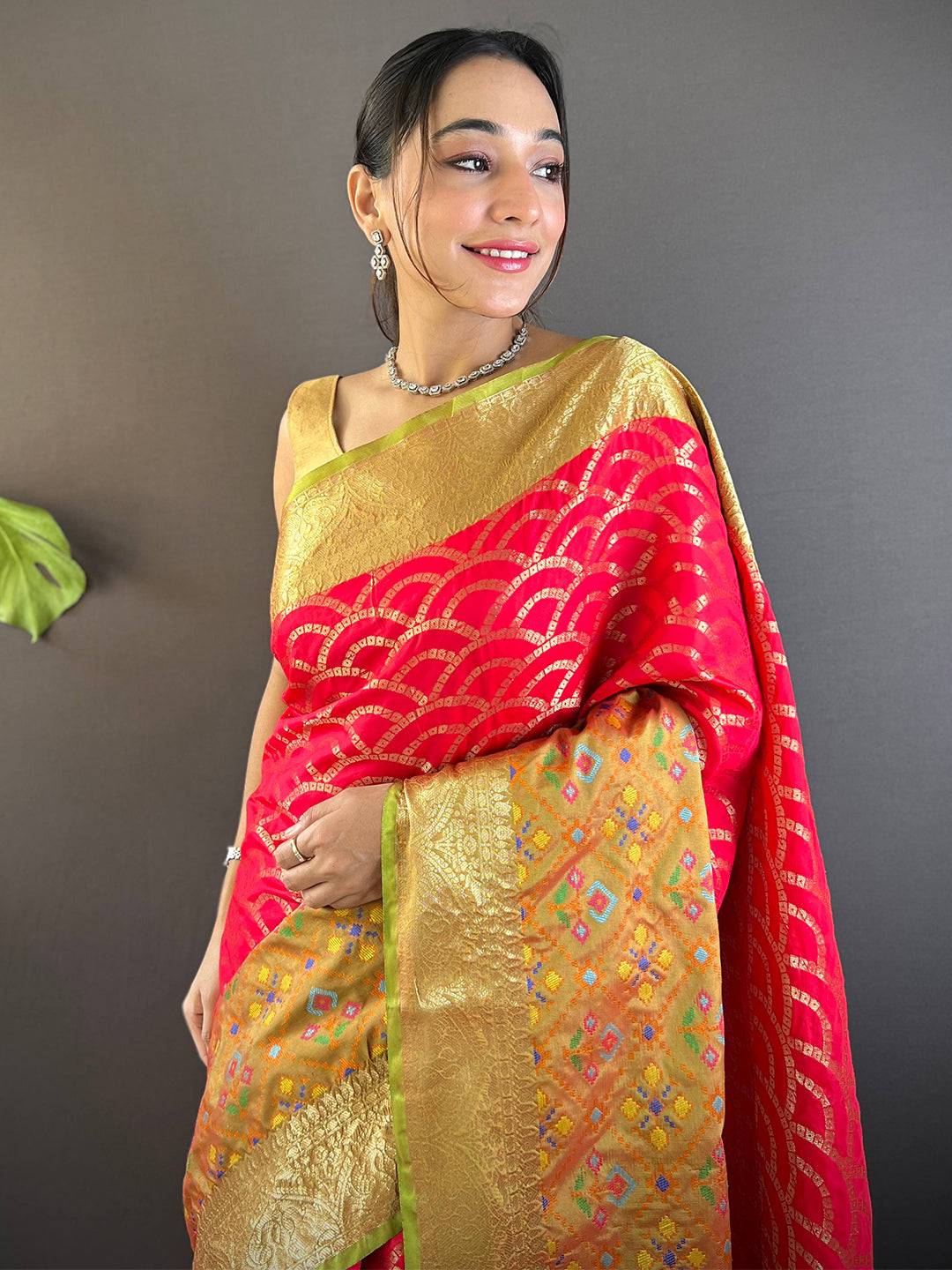 Red Katan Silk Ikkat Saree