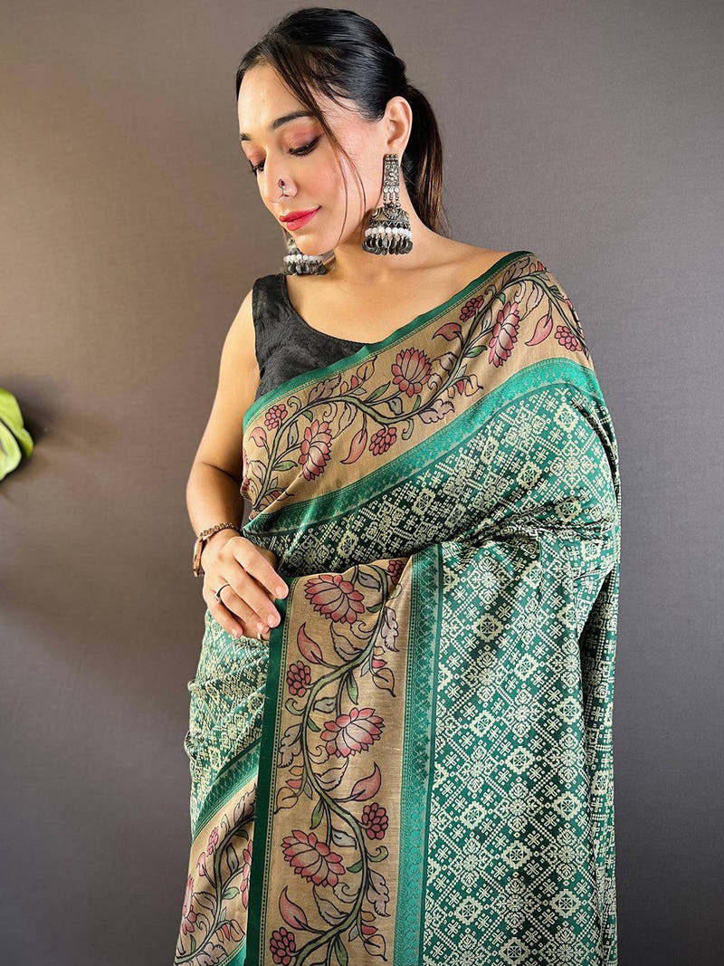 Rama Patola And Kalamkari Fusion Saree
