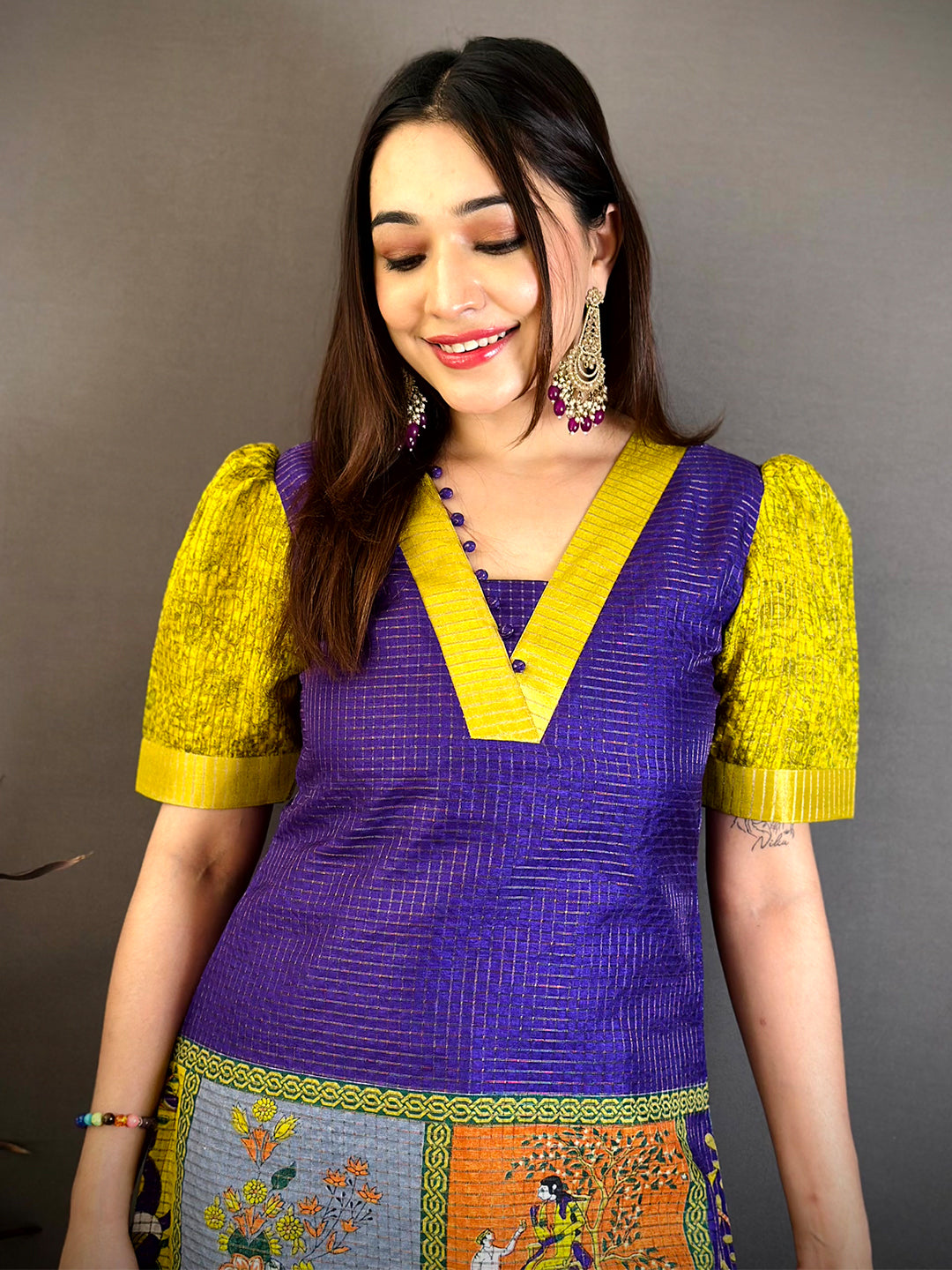 Opulent V Neck Kota Doriya Kurti