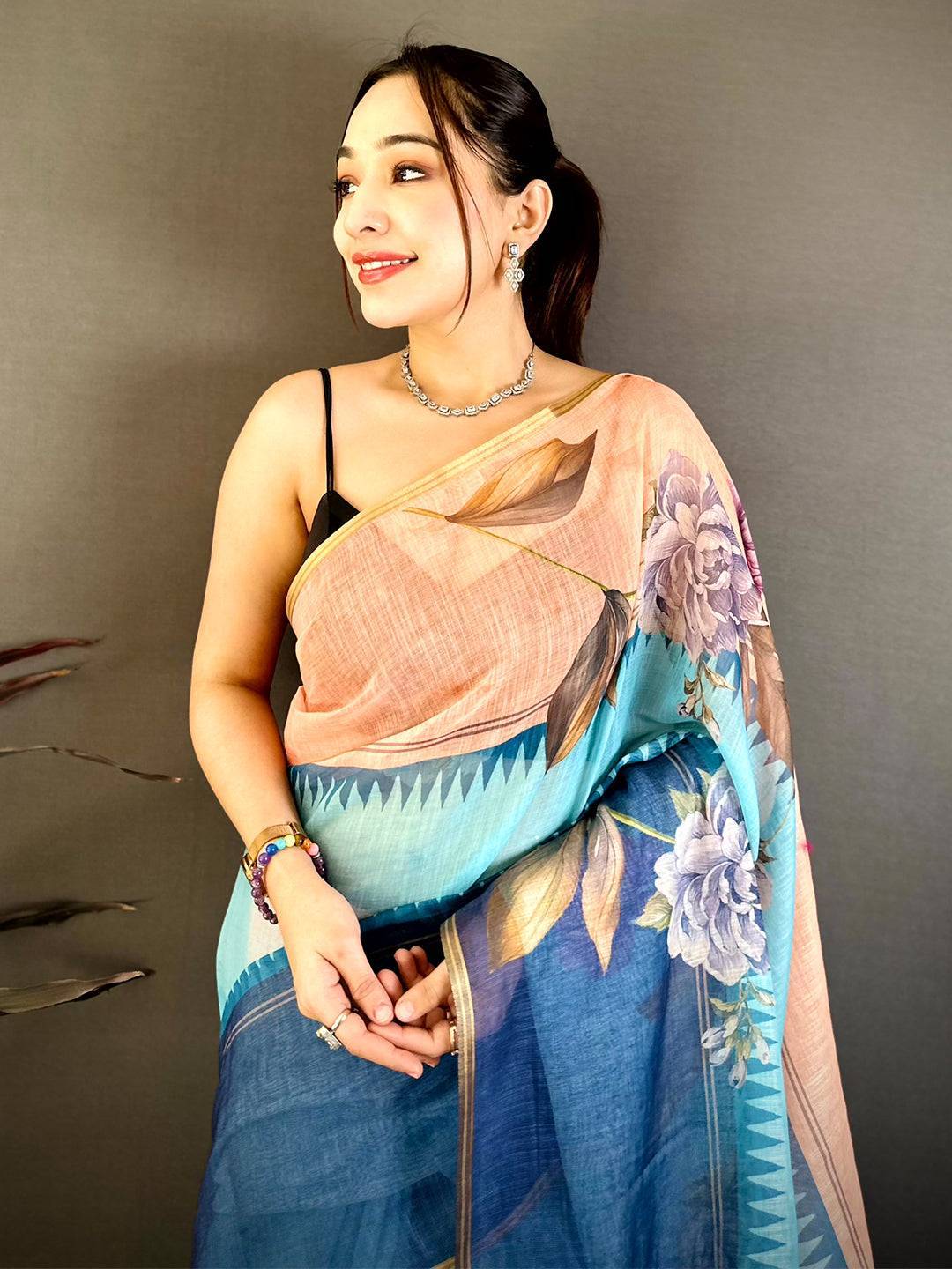Heritage Floral Linen Chanderi Saree