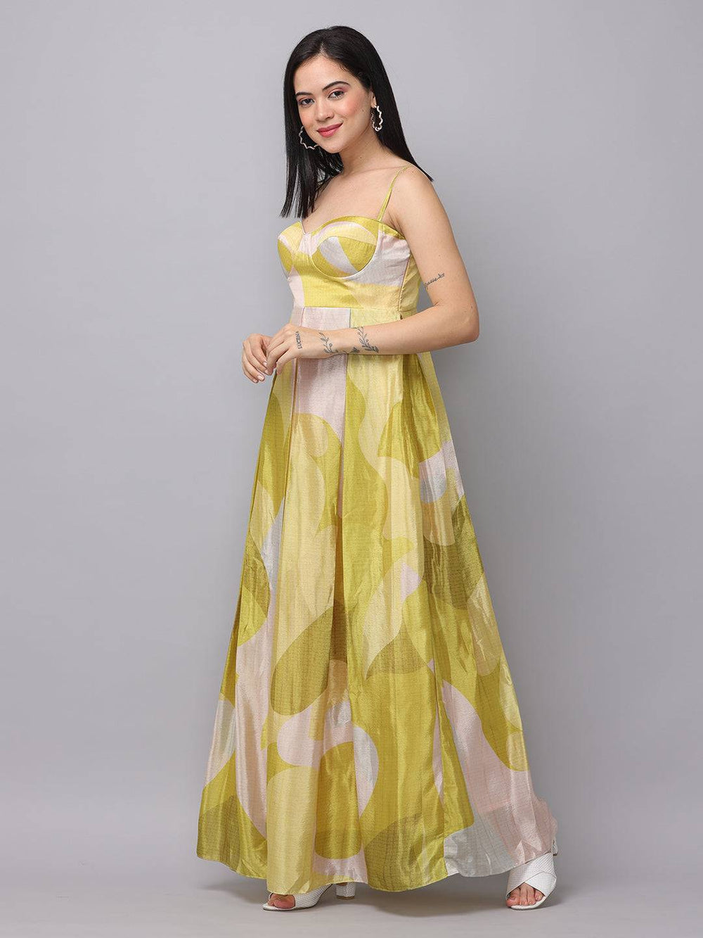 Side view of Spring Green Abstract Print Dress
