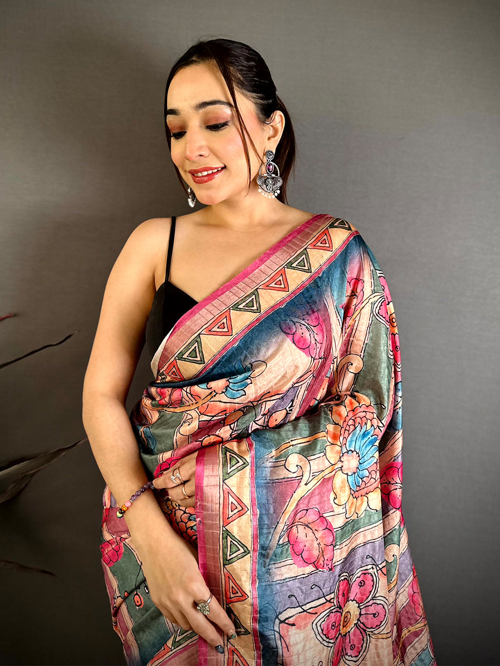 Stylish Tussar Rainbow Striped Saree