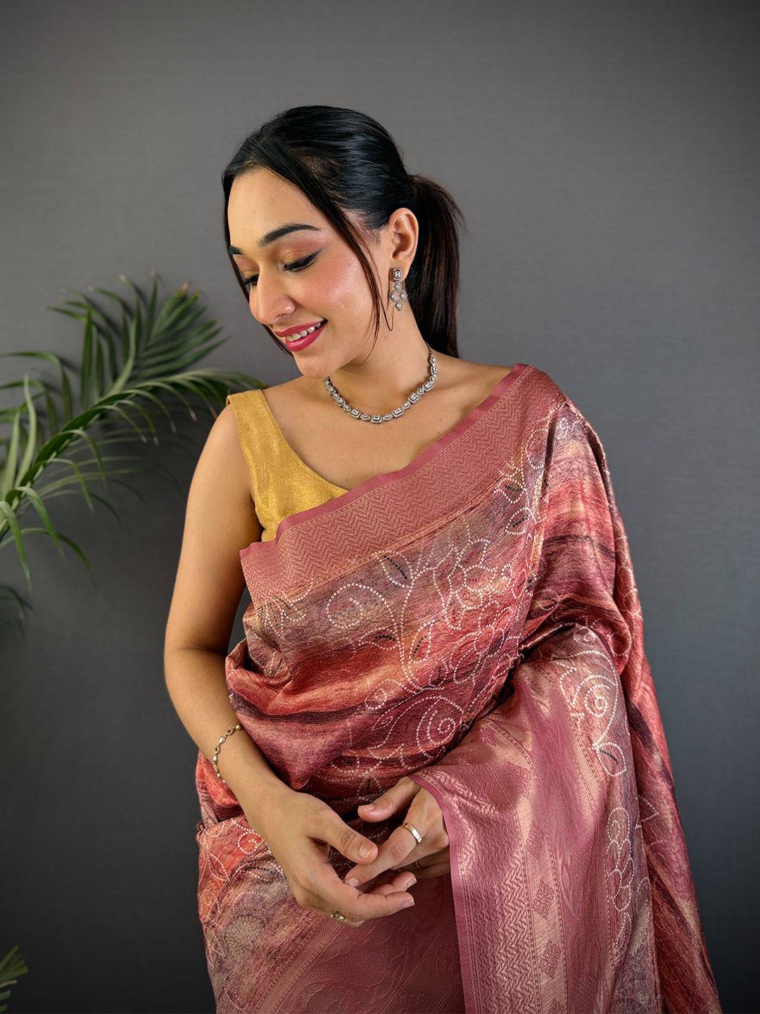 Rust Red Kanjivaram Silk Digital Print Saree