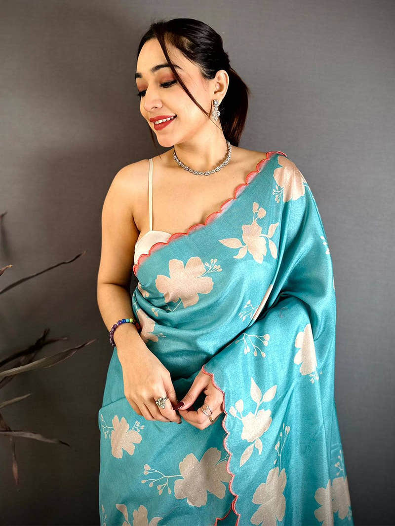 Royal Aqua Tussar Designer Saree