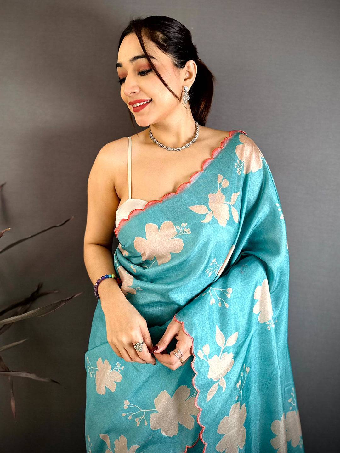 Royal Aqua Tussar Designer Saree