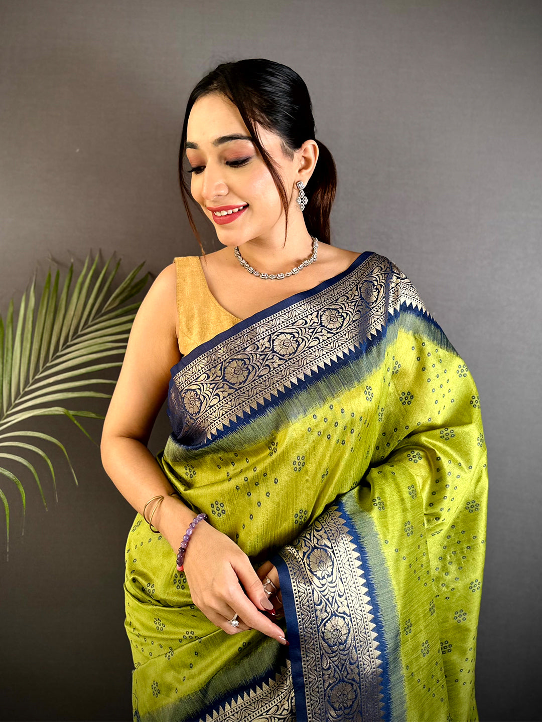 Green Bandhej Pochampally Raw Silk Saree
