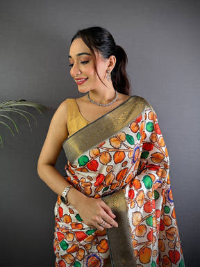 Radiant Floral Kalamkari Digital Print Saree