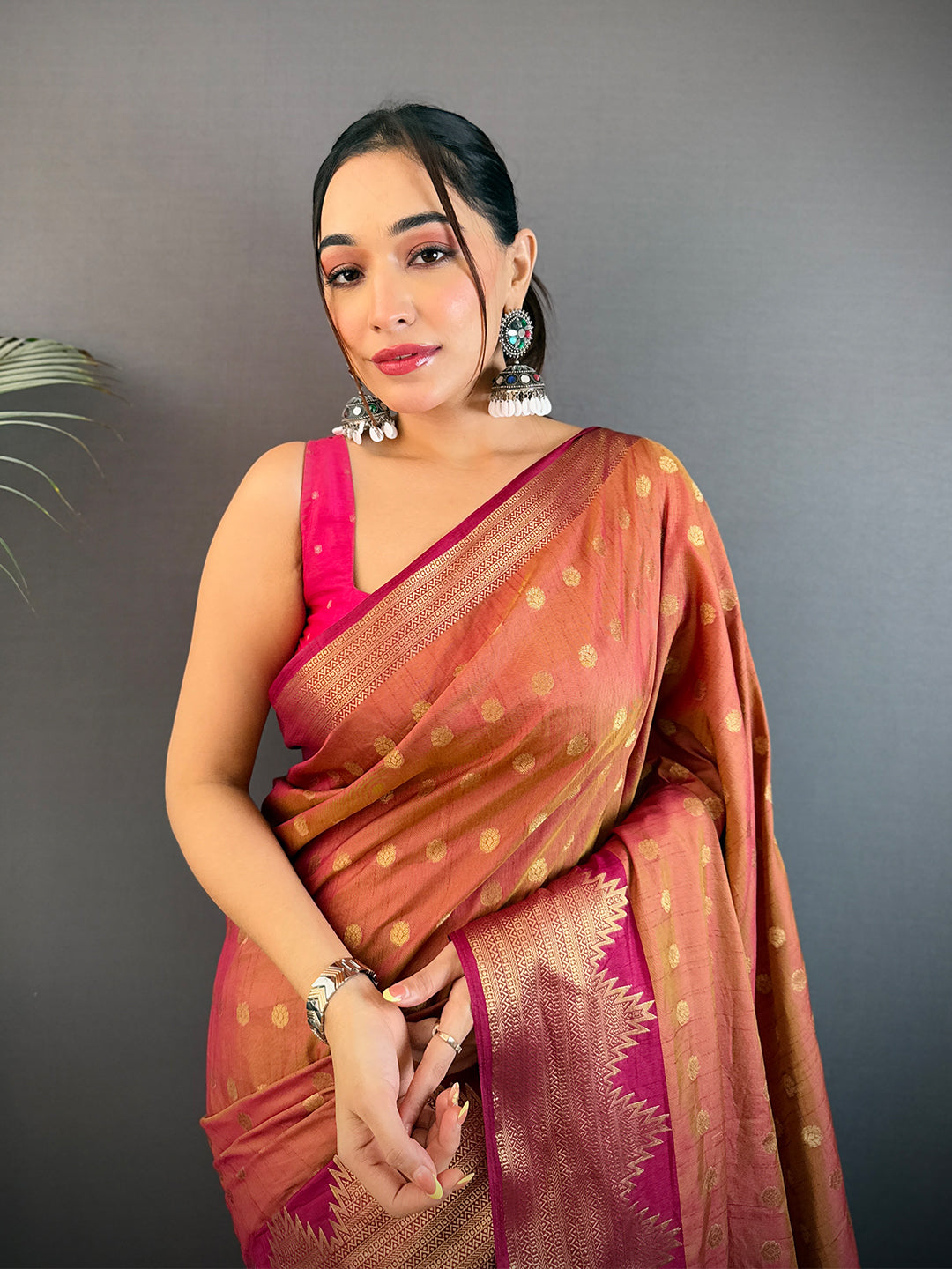 Brown Hand Dyed Raw Silk Saree