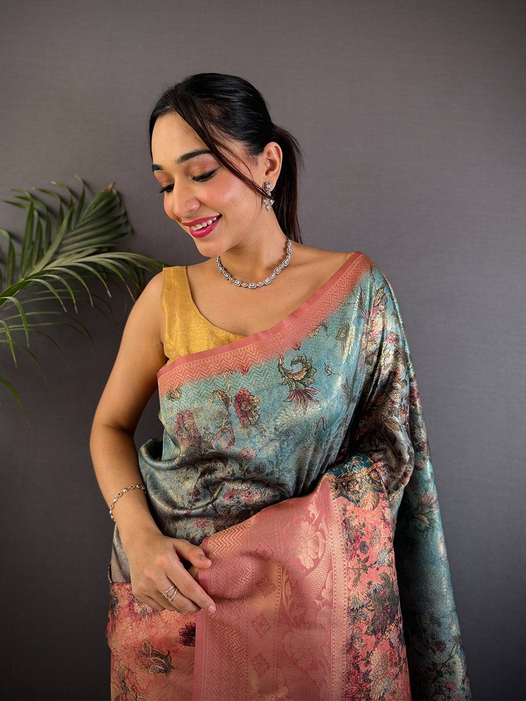 Regal Blue Kanjivaram Silk Digital Print Saree