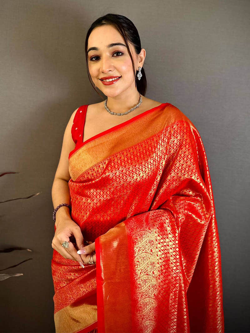 Radiant Red Kanjivaram Zari Silk Saree