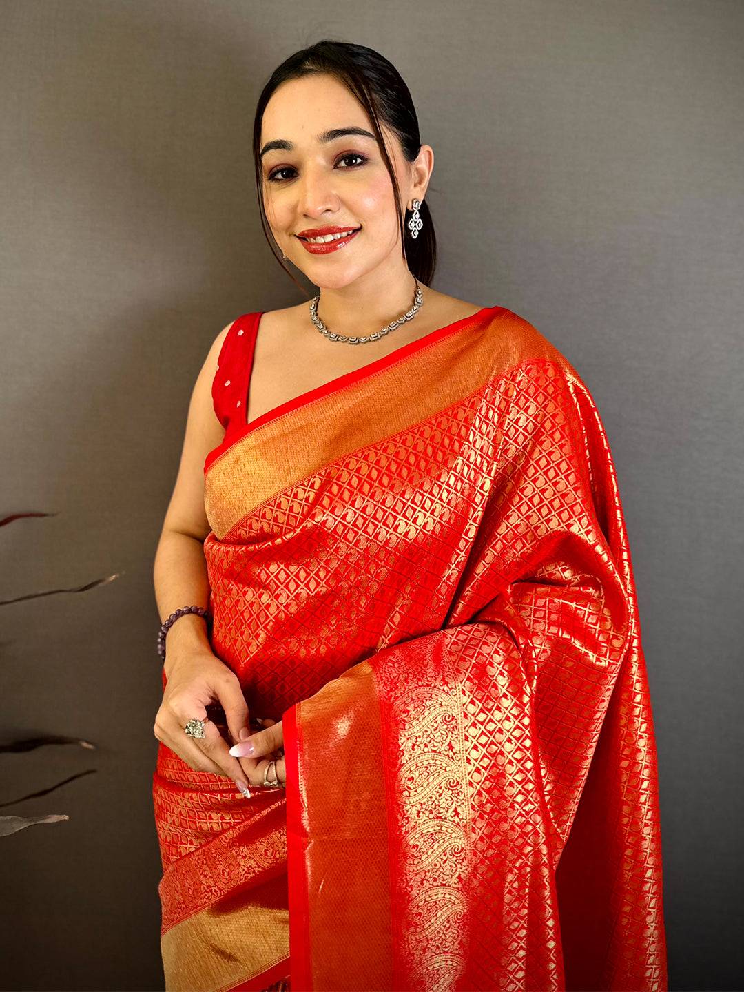 Radiant Red Kanjivaram Zari Silk Saree