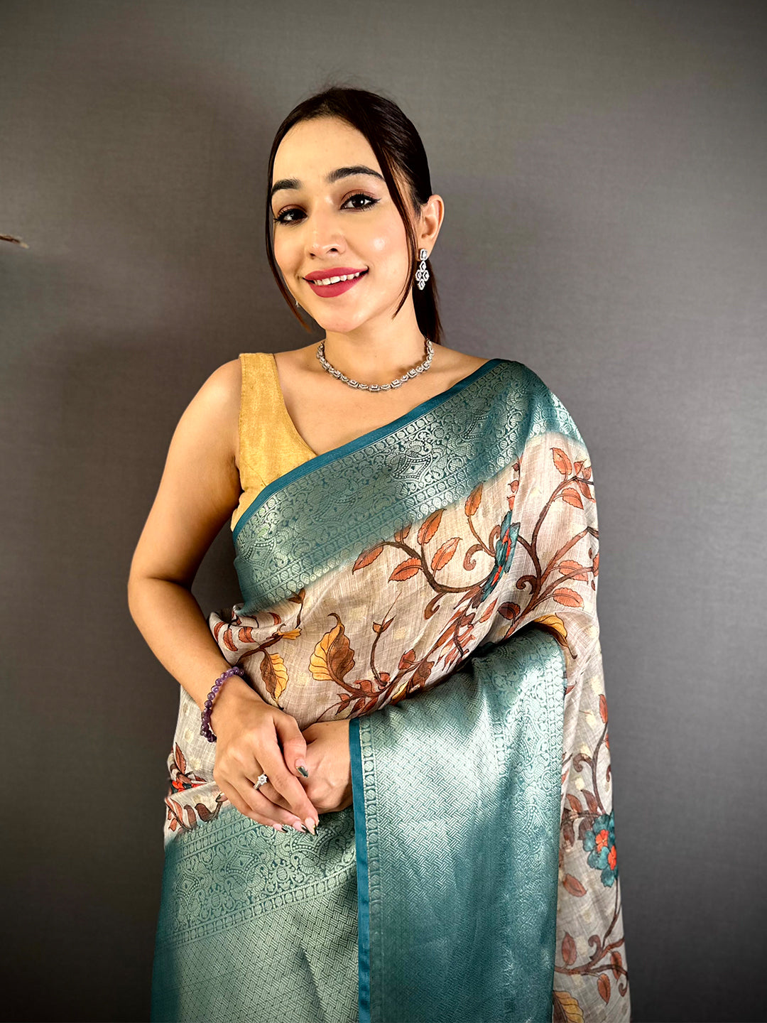 Bloom Kota Doriya Kalamkari Printed Saree


