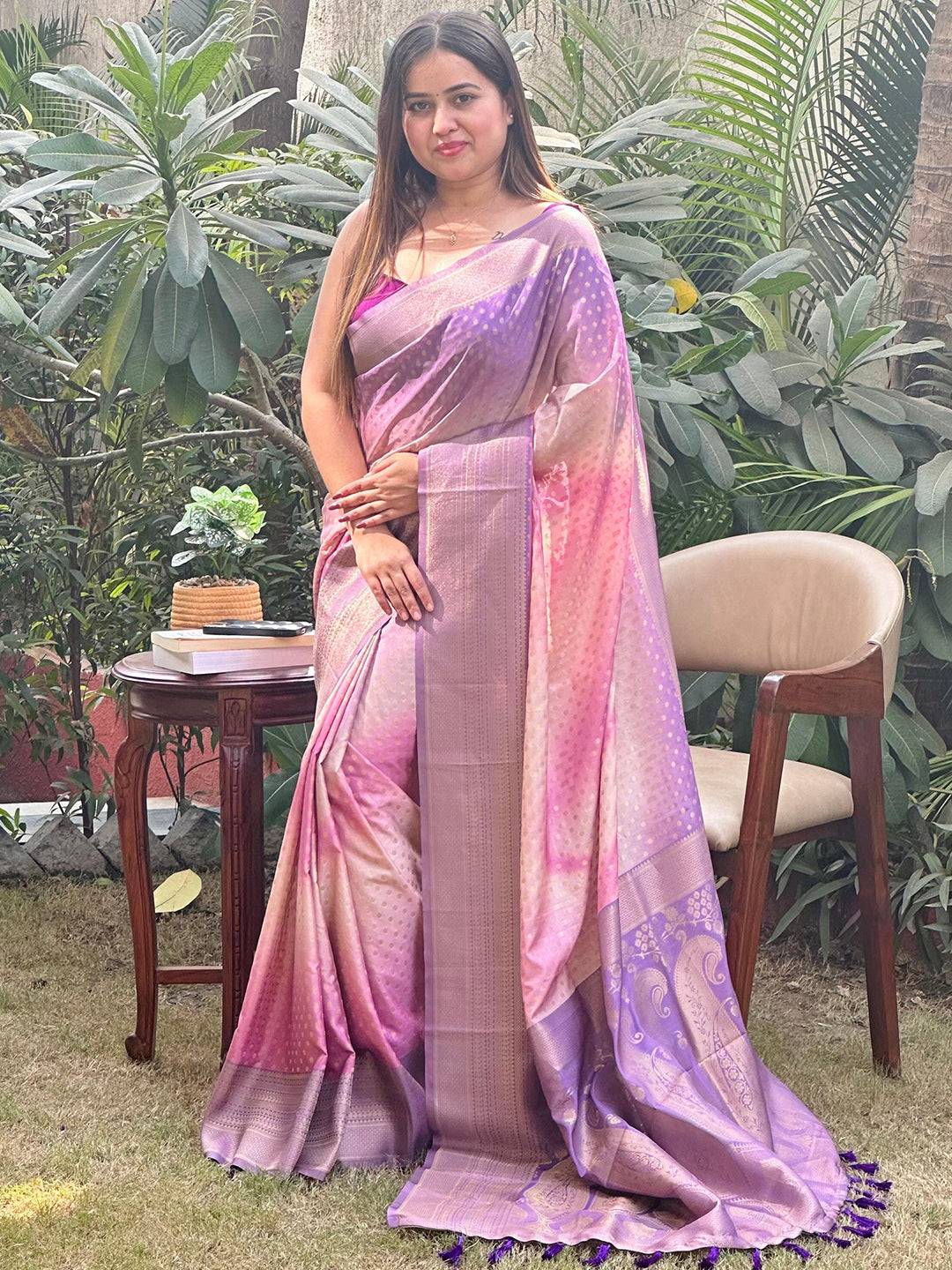 Soft Silk Banarasi Ombre Print Party Wear Saree