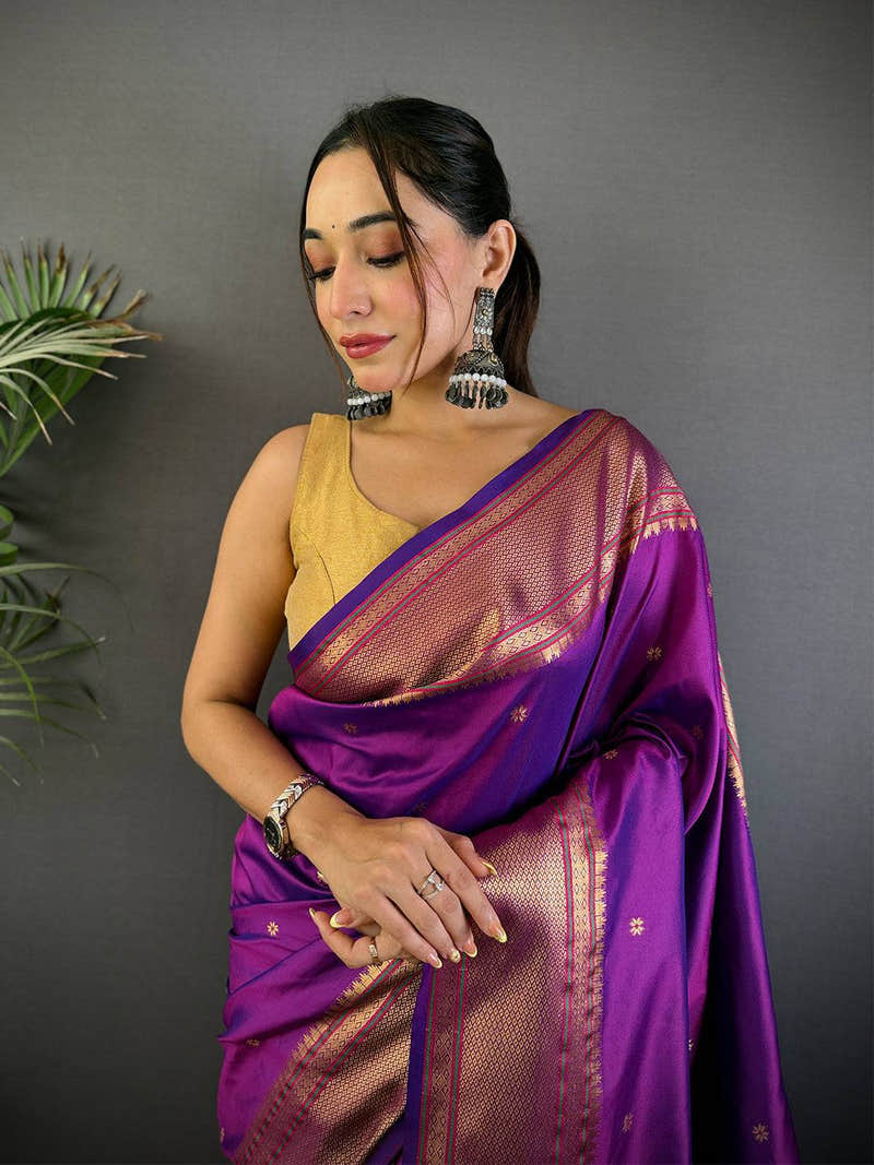 Wine Meenakari Copper Paithani Saree