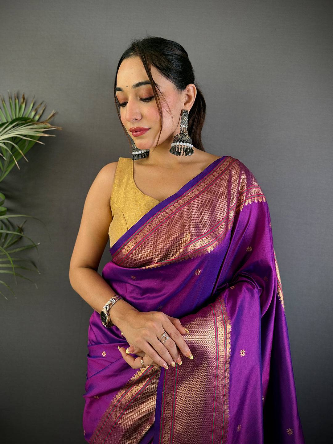 Wine Meenakari Copper Paithani Saree
