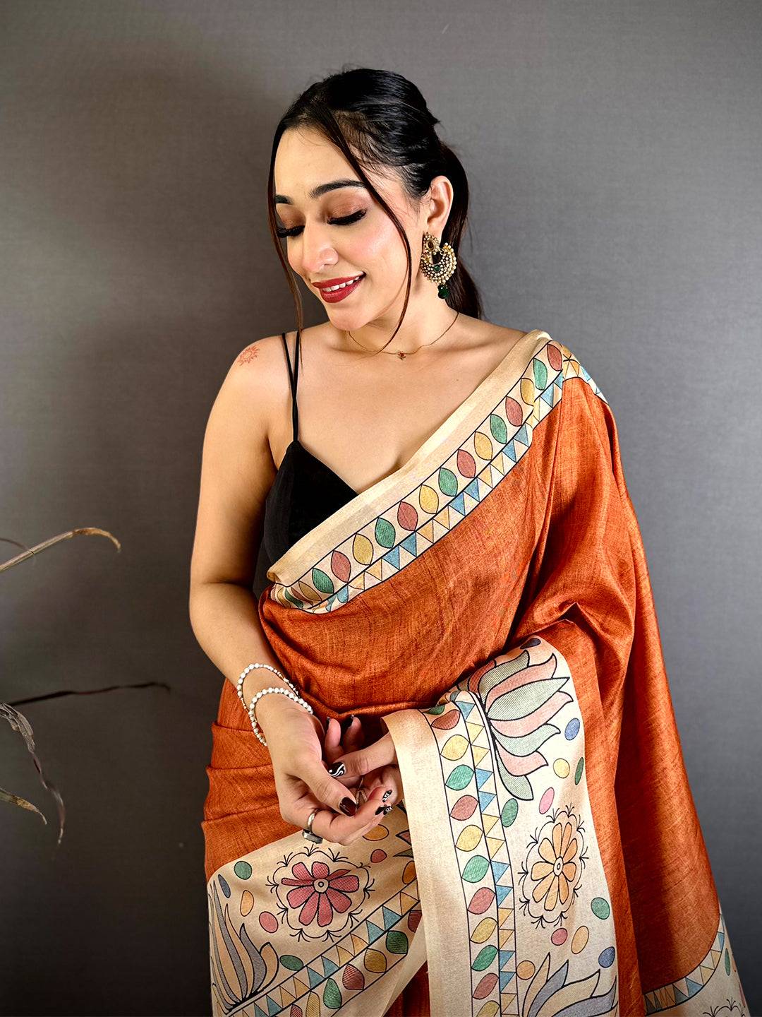 Royal Tussar Madhubani Print Border Saree