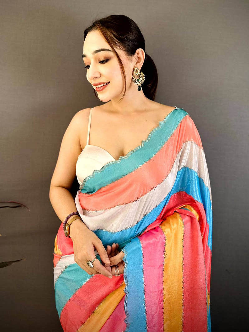 Opulent Soft Chiffon Stone Work Saree