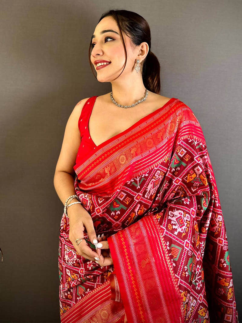 Regal Double Ikkat Patola Kanchi Border Saree