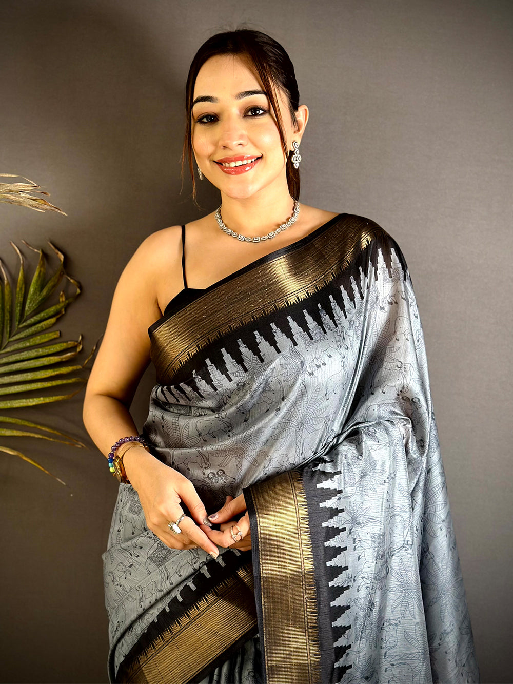 Artistic Kalamkari Dola Silk Saree