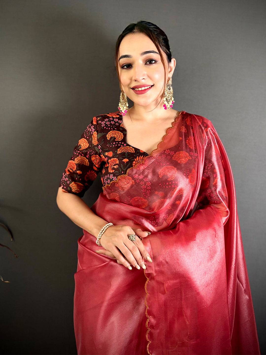 Glass Silk Embroidered Cutwork Saree