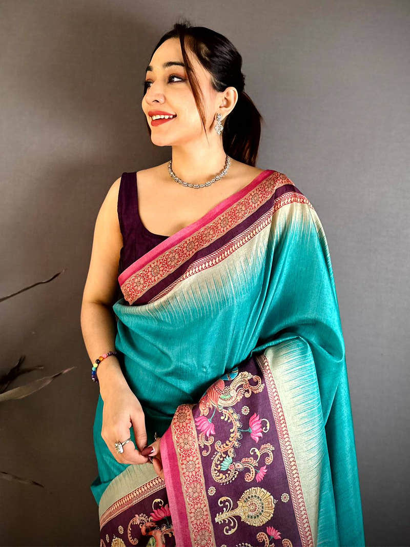 Stylish Tanjore Peacock Border Saree
