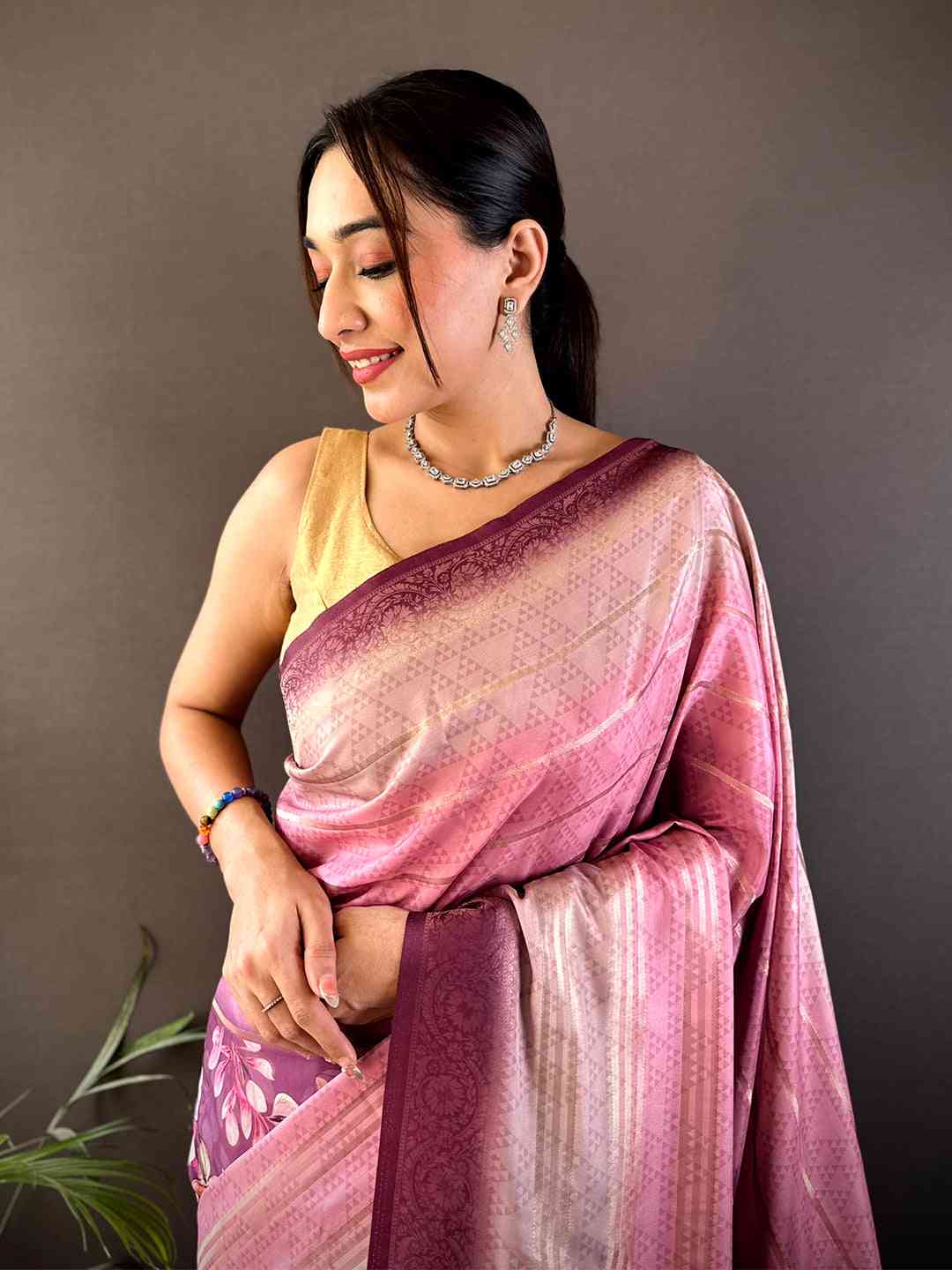 Mauve Kalamkari Ombre Crepe Silk Saree