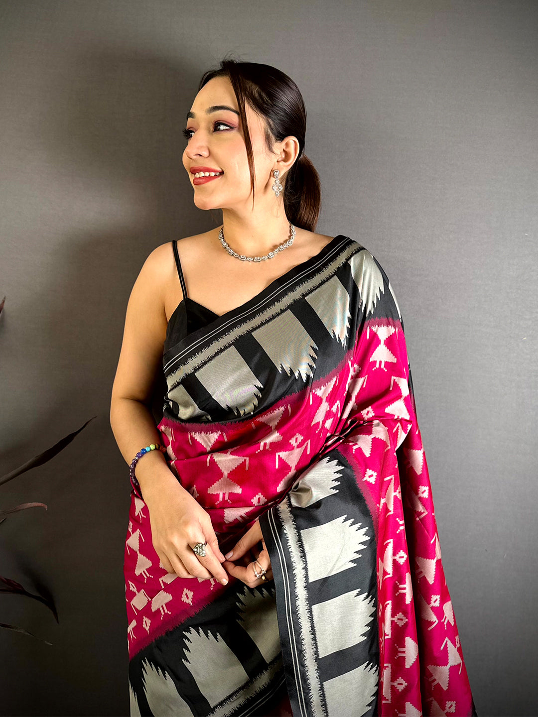 Magenta Warli Weave Soft Silk Saree