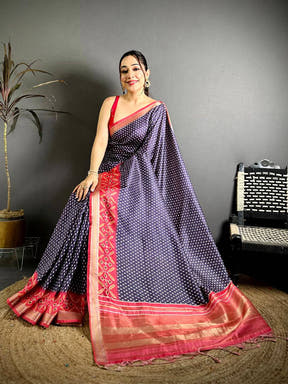 Stylish Ikkat Gaji Lakda Patta Silk Saree