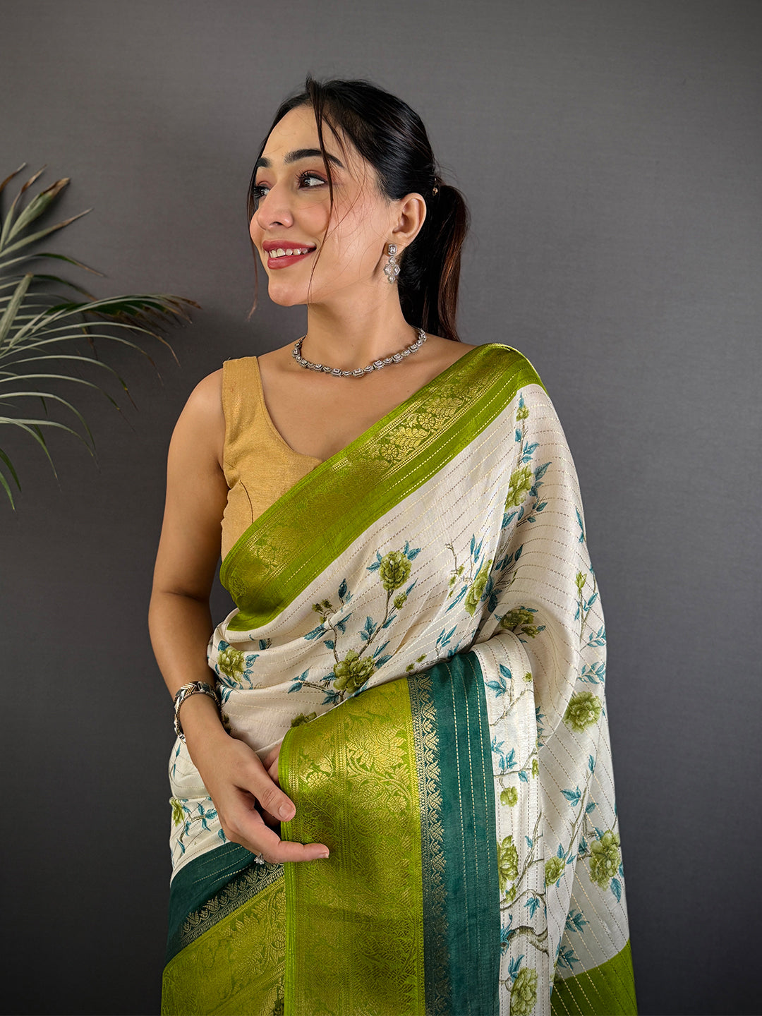 Green Soft Dola Silk Zari Katha Saree